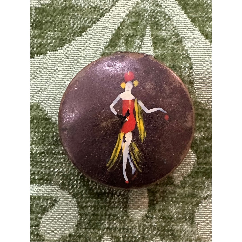 Unbranded Vintage Pill Box Unisex OS Brown Good Hand Painted Flapper Girl Art